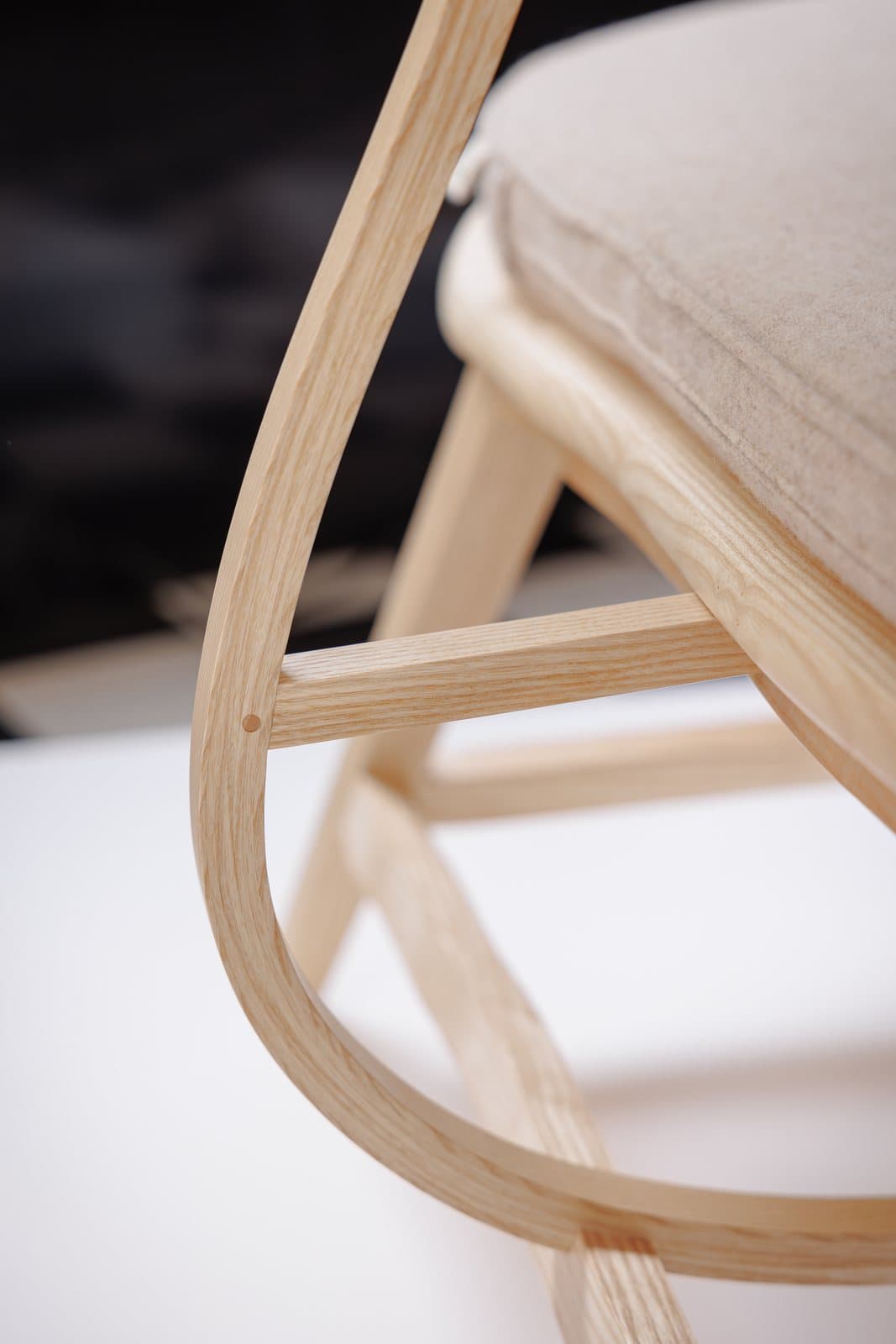 Detail of the turned and bent frame of the Moonlight Bloom bench