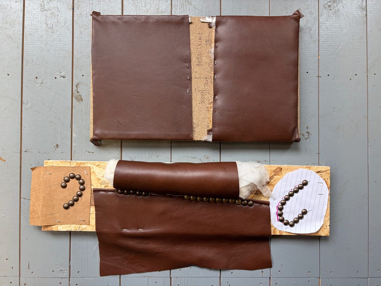 Leather samples made to test techniques before the final piece