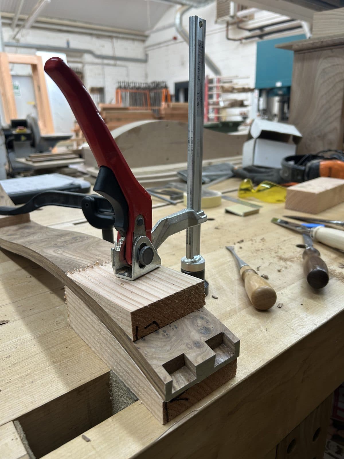 Dovetail detail on the curved drawer