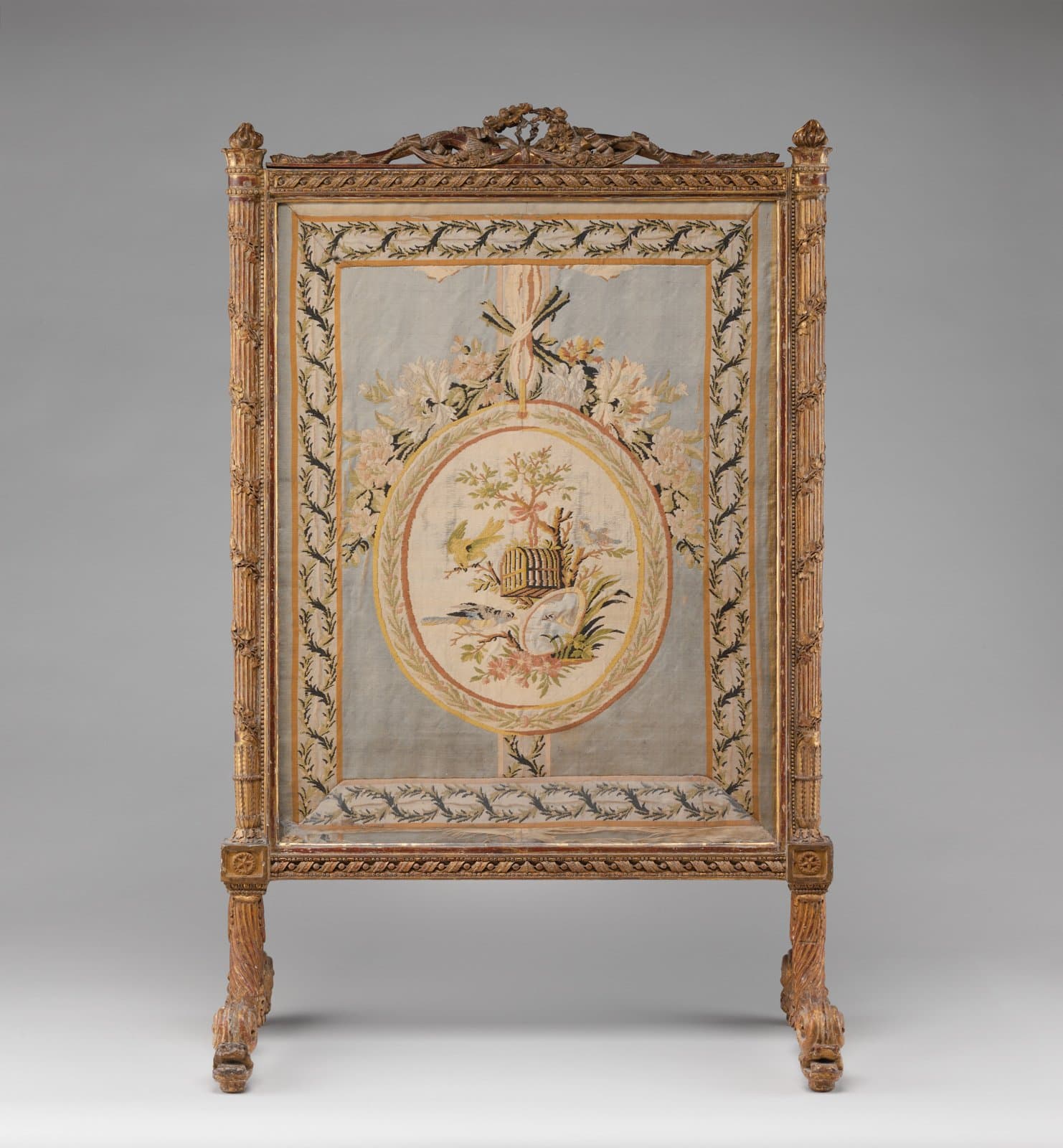 Fire screen, about 1786, carved and gilded beech with silk brocade, by Georges Jacob