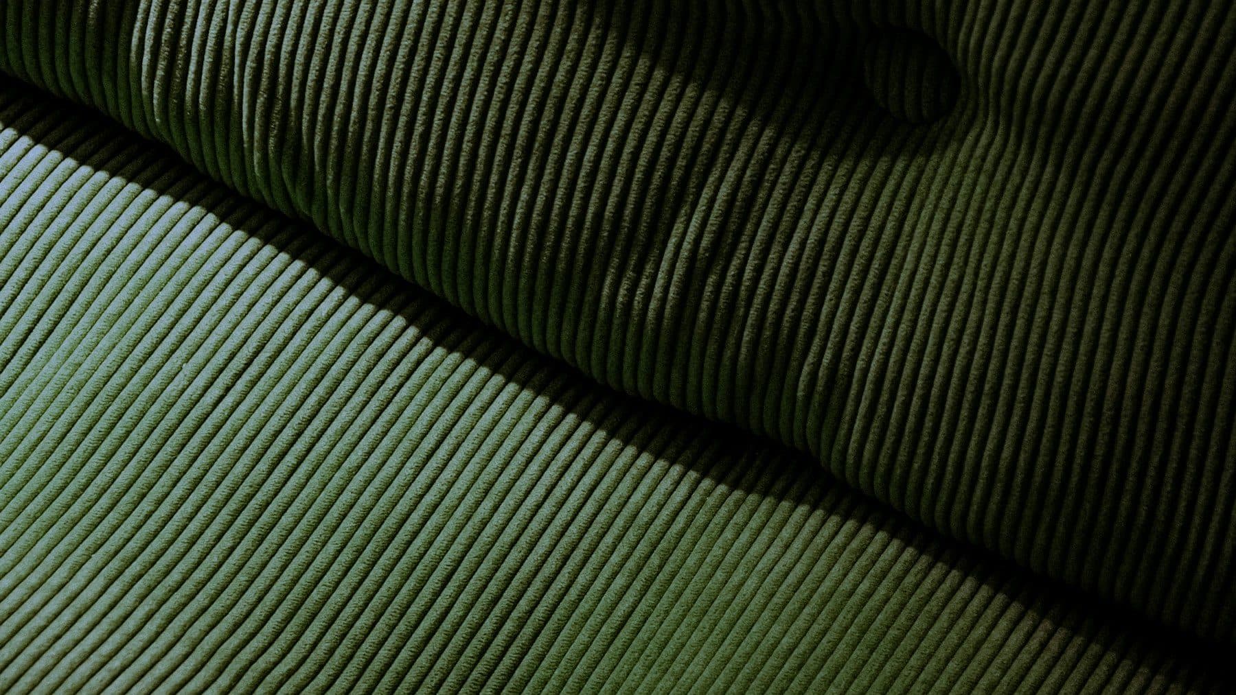 Close-up of buttoned green corduroy upholstery