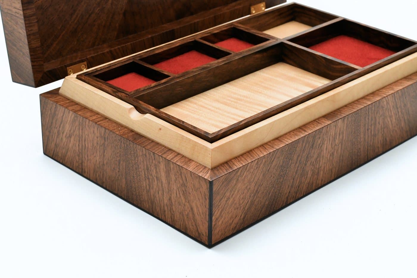The English Walnut Sunburst Jewellery Box, by Edward Wild MSDC