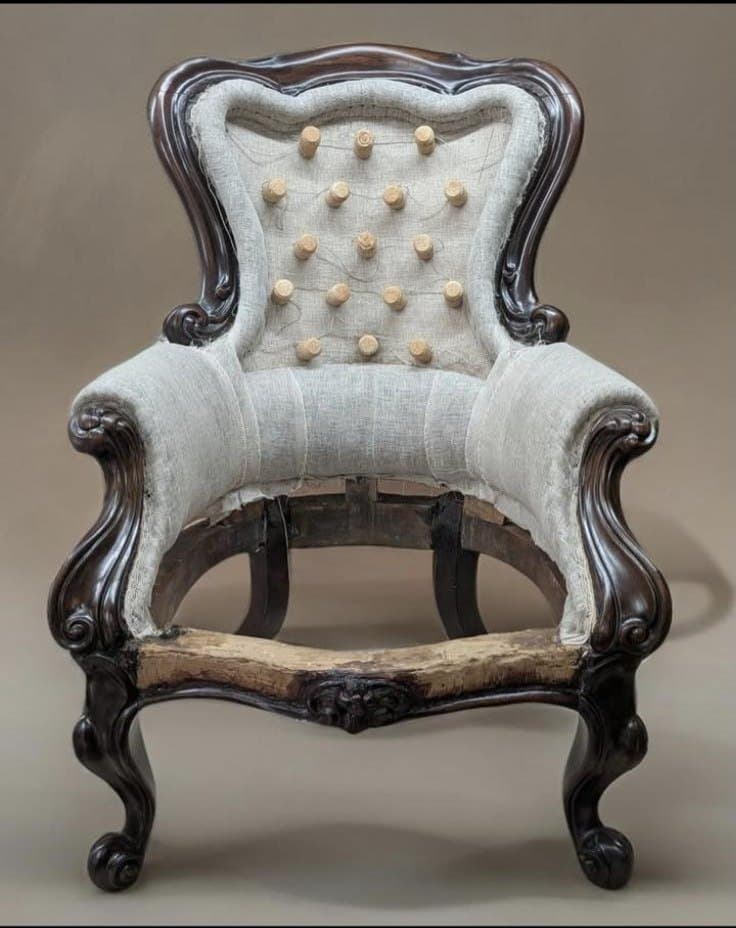 Nadya Webster's Victorian chair in progress, stuffed and ready for its top cover